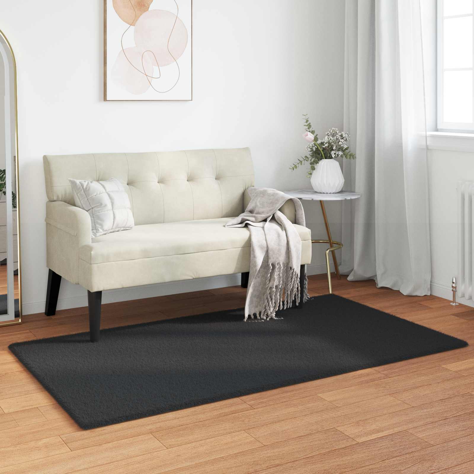 Antislip vloerkleed van imitatie konijnenbont OLITE Zwart is nu te koop bij PeponiXL, paradijselijk wonen!