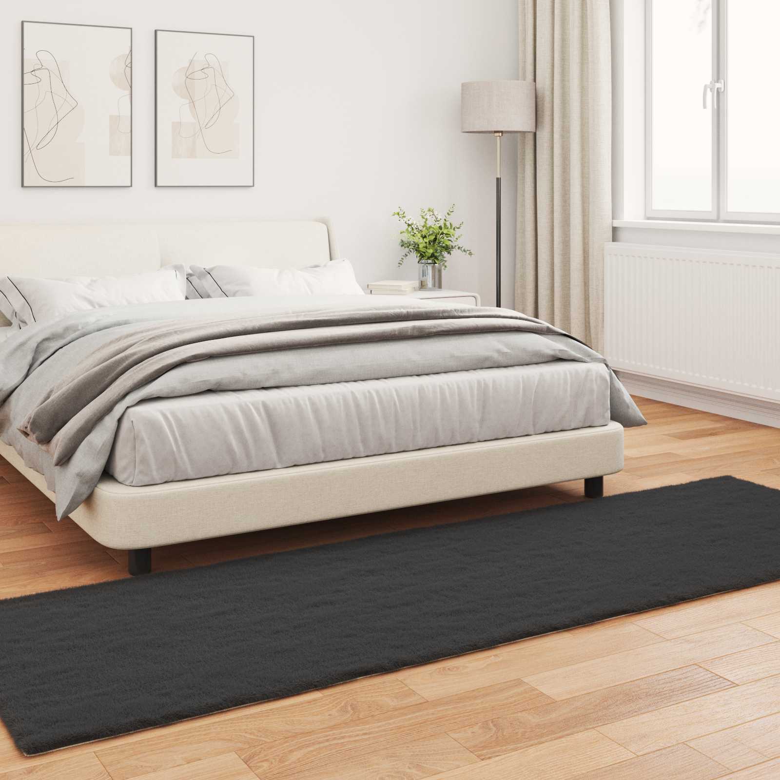 Antislip vloerkleed van imitatie konijnenbont OLITE Zwart is nu te koop bij PeponiXL, paradijselijk wonen!