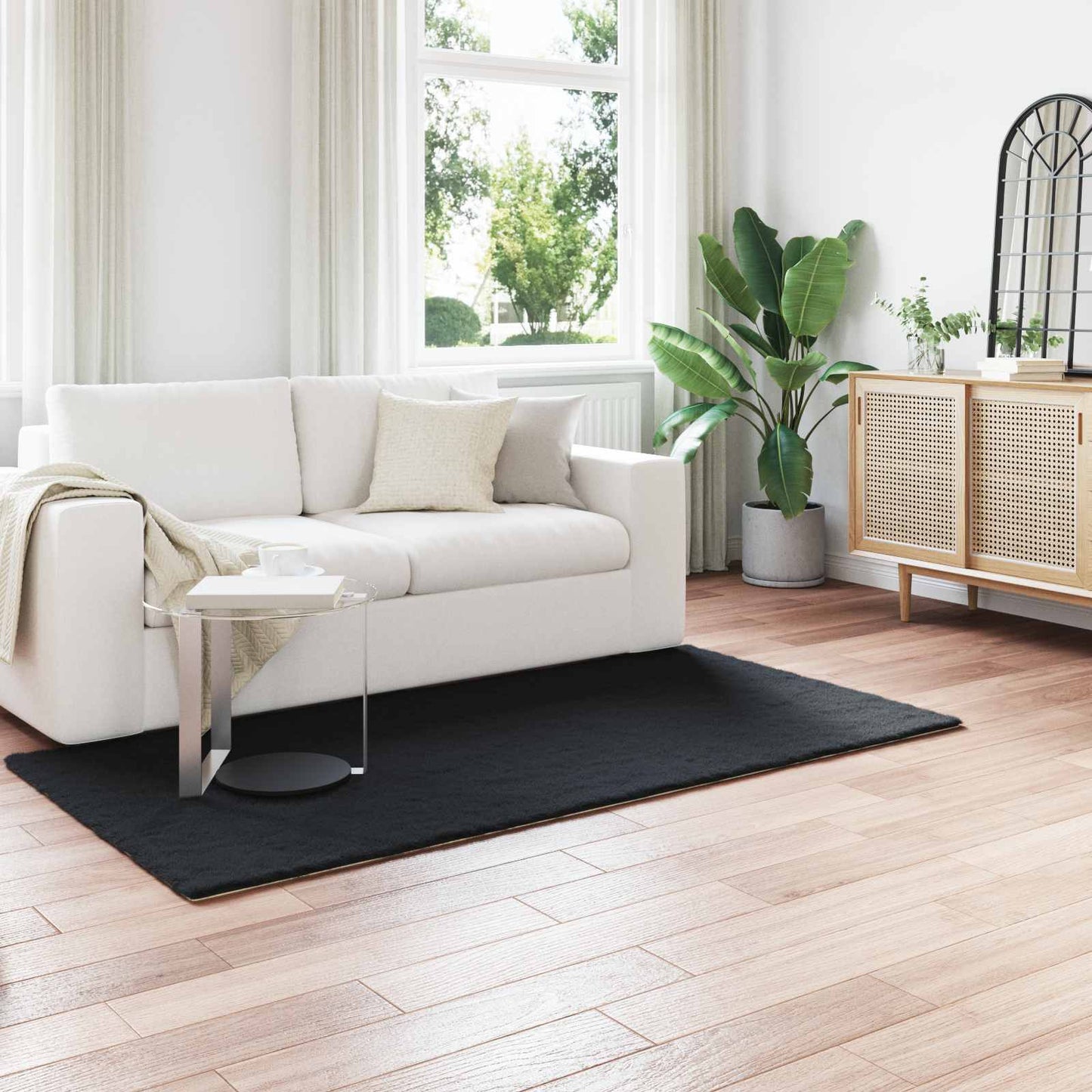 Antislip vloerkleed van imitatie konijnenbont OLITE Zwart is nu te koop bij PeponiXL, paradijselijk wonen!