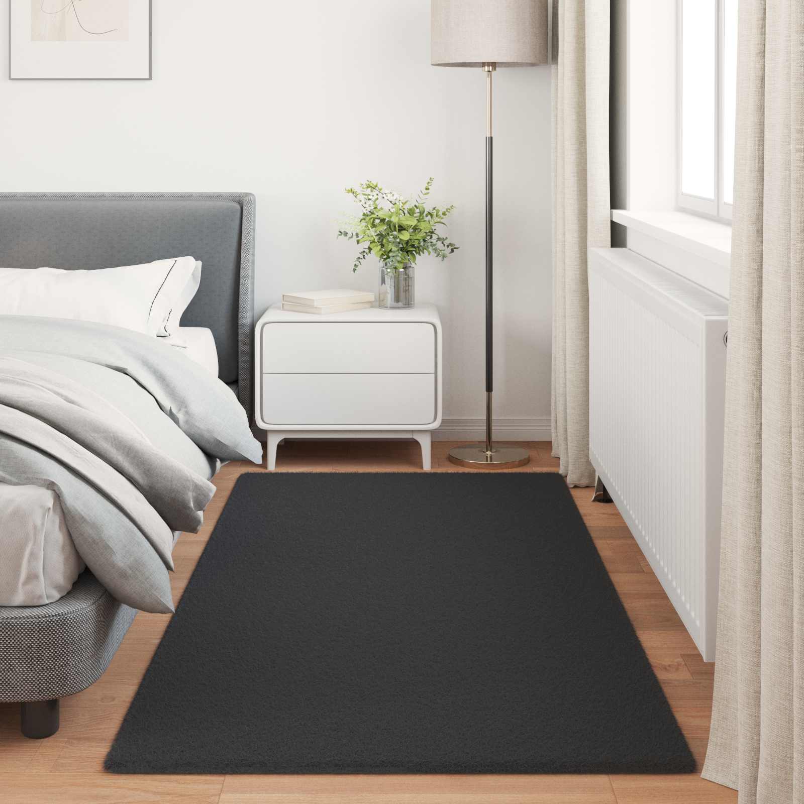Antislip vloerkleed van imitatie konijnenbont OLITE Zwart is nu te koop bij PeponiXL, paradijselijk wonen!