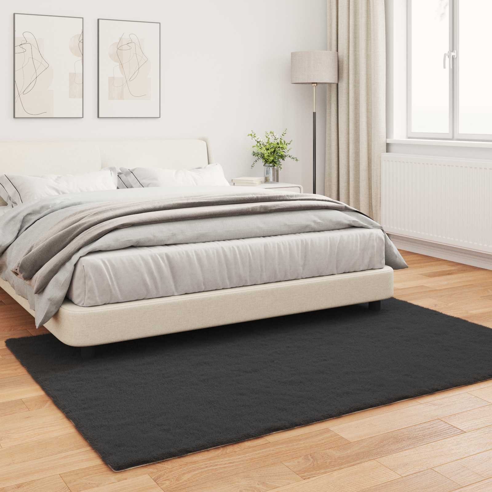 Antislip vloerkleed van imitatie konijnenbont OLITE Zwart is nu te koop bij PeponiXL, paradijselijk wonen!