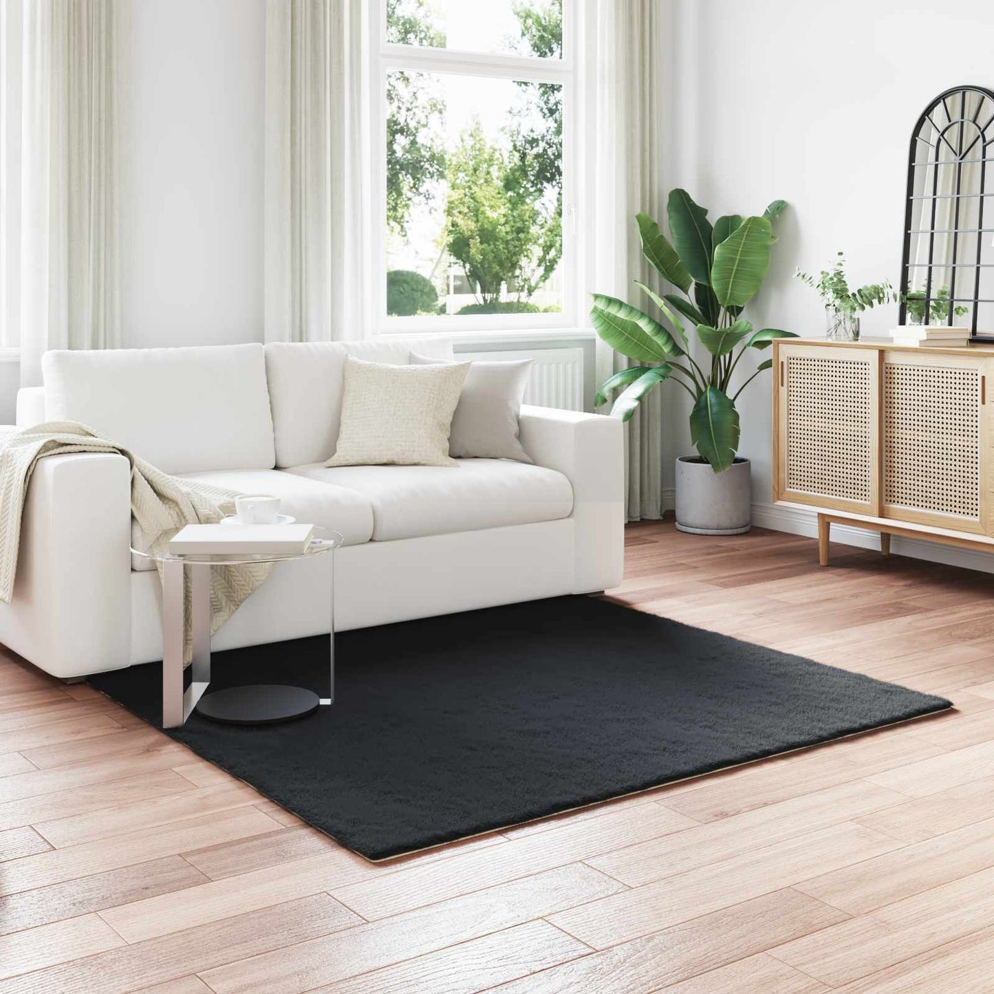 Antislip vloerkleed van imitatie konijnenbont OLITE Zwart is nu te koop bij PeponiXL, paradijselijk wonen!