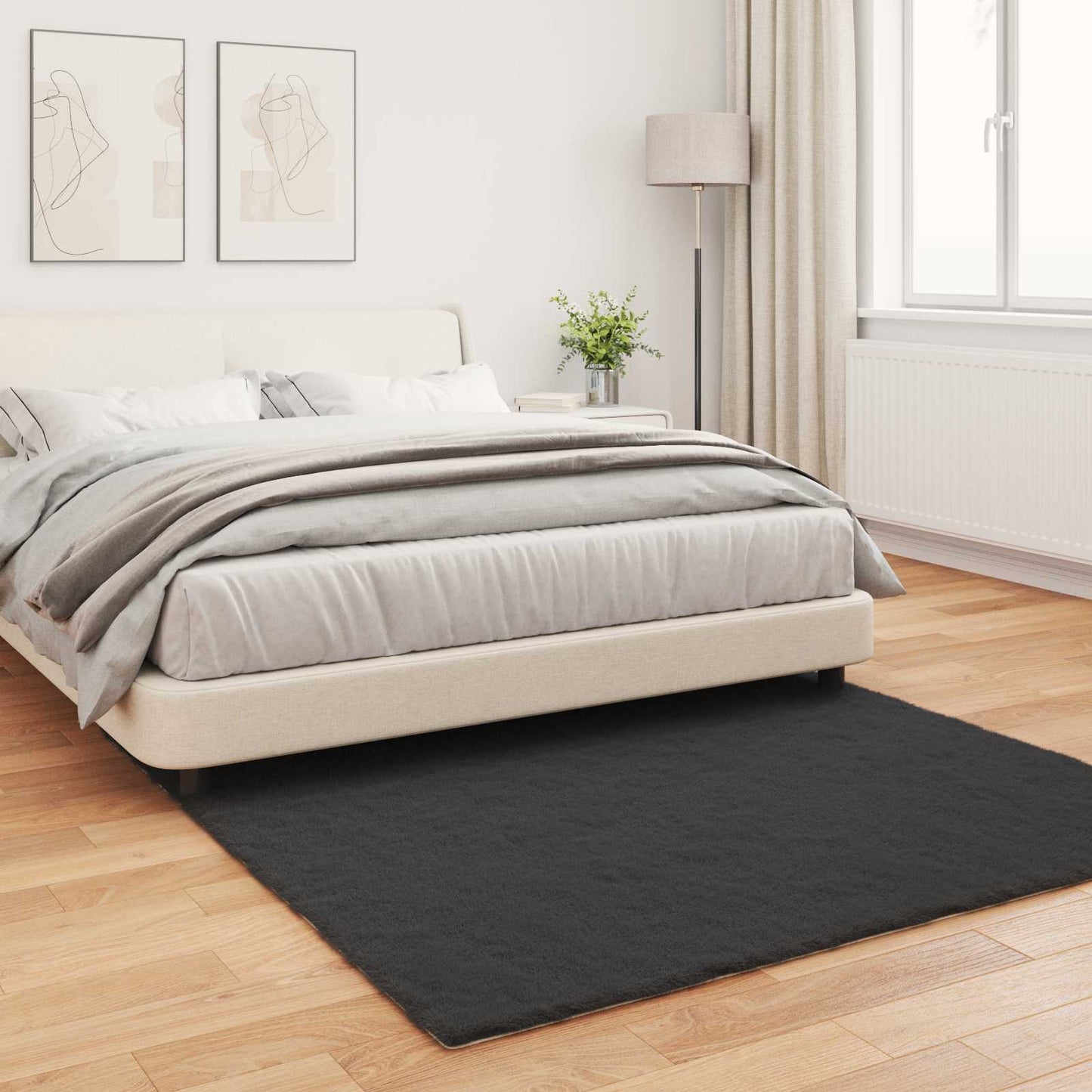 Antislip vloerkleed van imitatie konijnenbont OLITE Zwart is nu te koop bij PeponiXL, paradijselijk wonen!