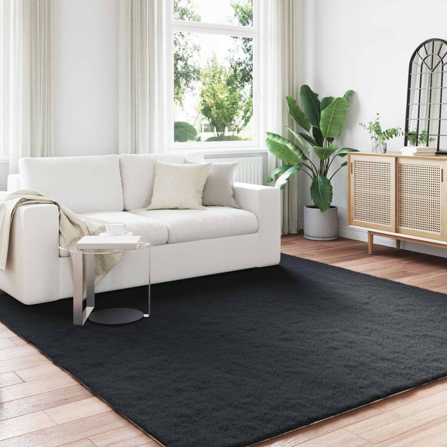 Antislip neplederen konijnenbont vloerkleed Olite Zwart is nu te koop bij PeponiXL, paradijselijk wonen!