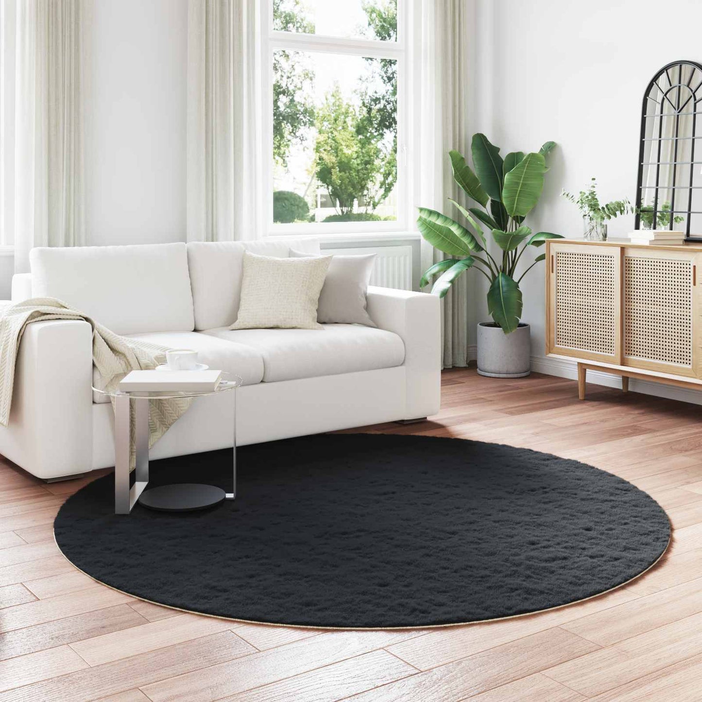 Antislip vloerkleed van imitatie konijnenbont OLITE Zwart is nu te koop bij PeponiXL, paradijselijk wonen!