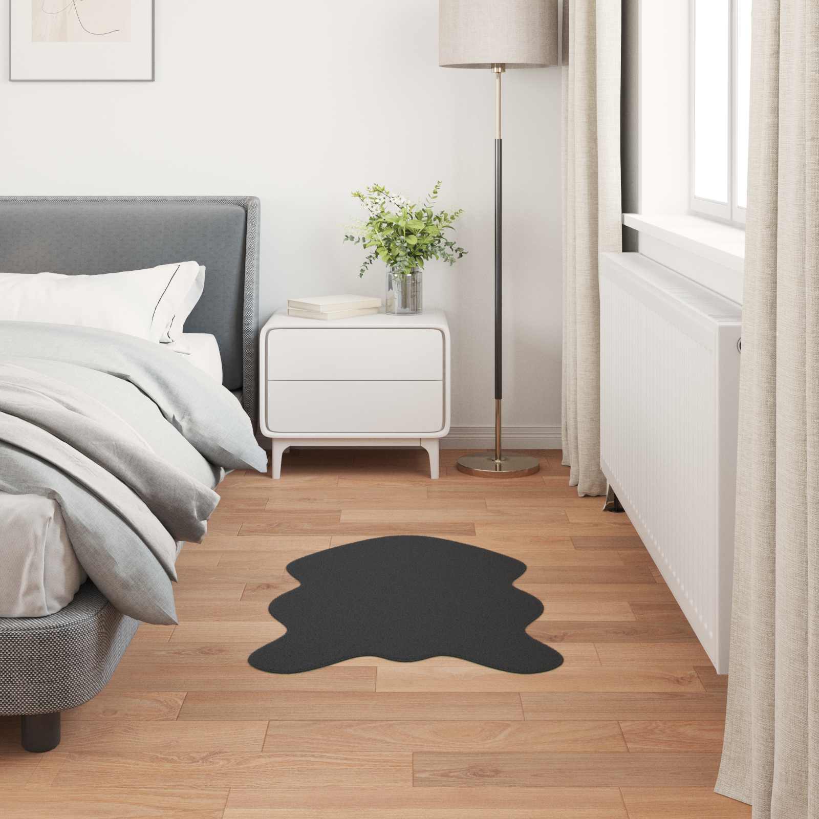 Antislip vloerkleed van imitatie konijnenbont OLITE Zwart is nu te koop bij PeponiXL, paradijselijk wonen!
