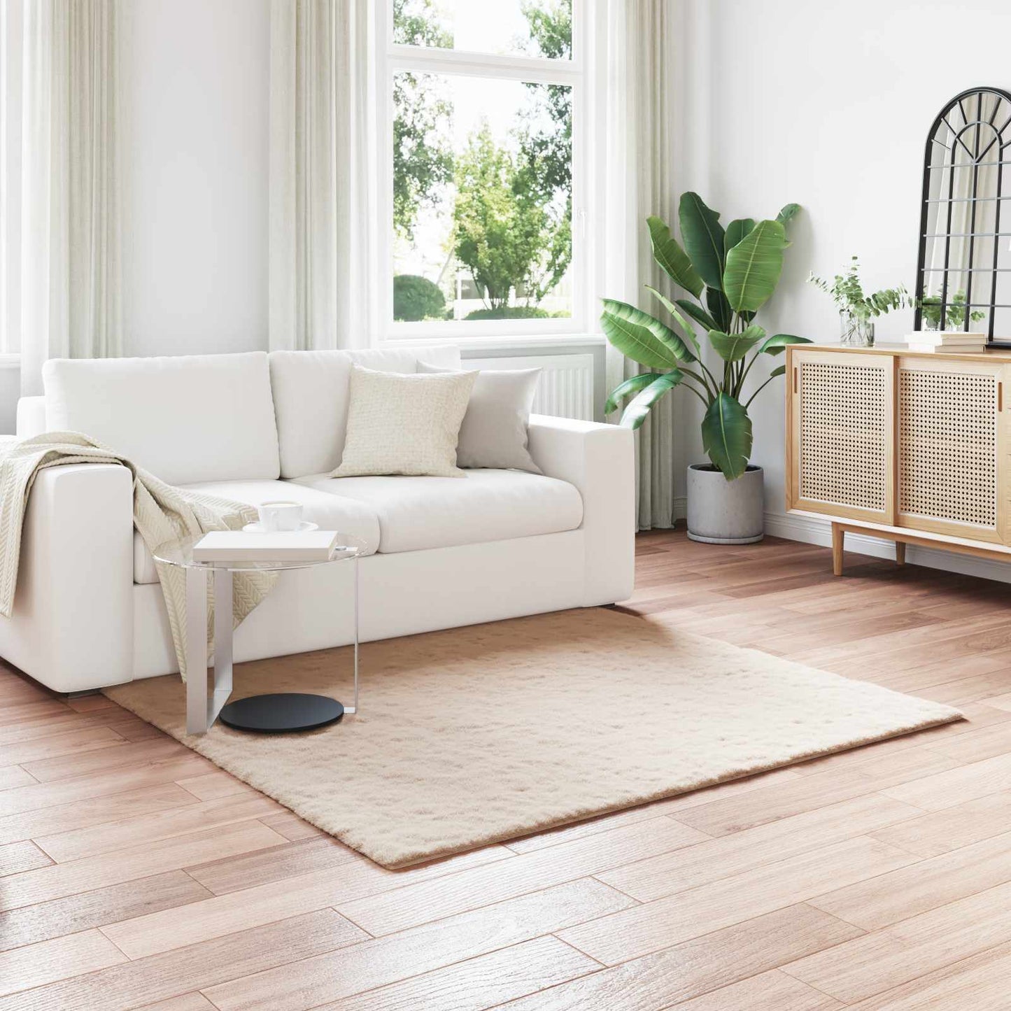 Antislip vloerkleed van imitatie konijnenbont OLITE Taupe is nu te koop bij PeponiXL, paradijselijk wonen!