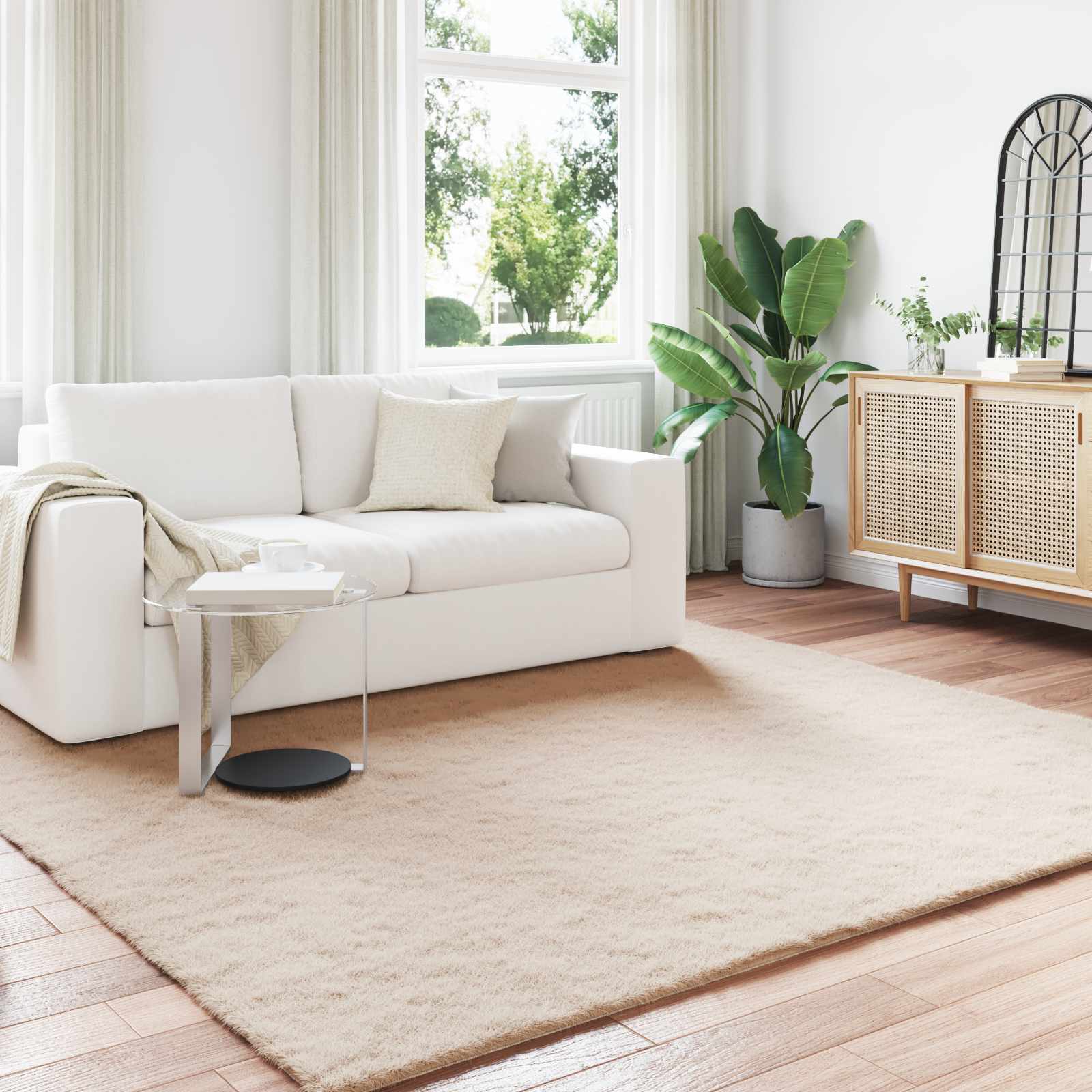 Antislip neplederen konijnenbont vloerkleed Olite Taupe is nu te koop bij PeponiXL, paradijselijk wonen!