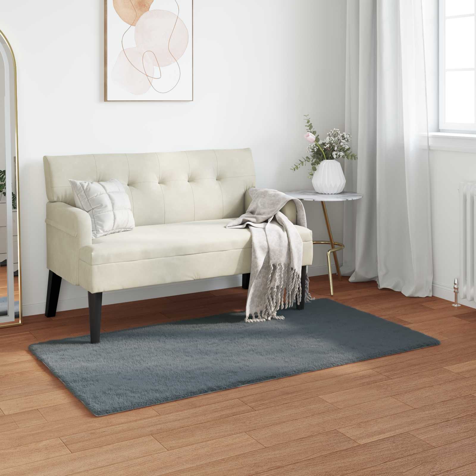 Antislip neplederen konijnenbont vloerkleed Olite Antraciet is nu te koop bij PeponiXL, paradijselijk wonen!