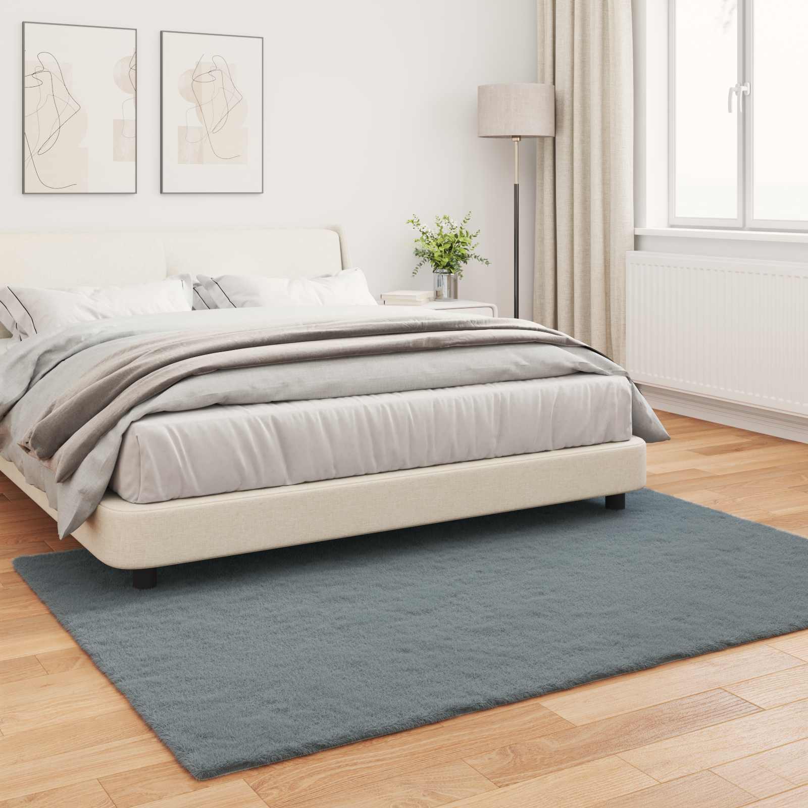 Antislip neplederen konijnenbont vloerkleed Olite Antraciet is nu te koop bij PeponiXL, paradijselijk wonen!