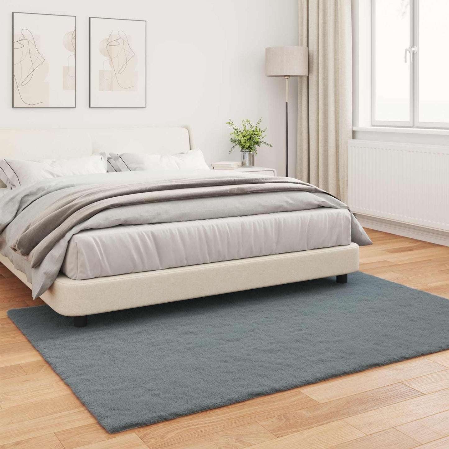 Antislip neplederen konijnenbont vloerkleed Olite Antraciet is nu te koop bij PeponiXL, paradijselijk wonen!