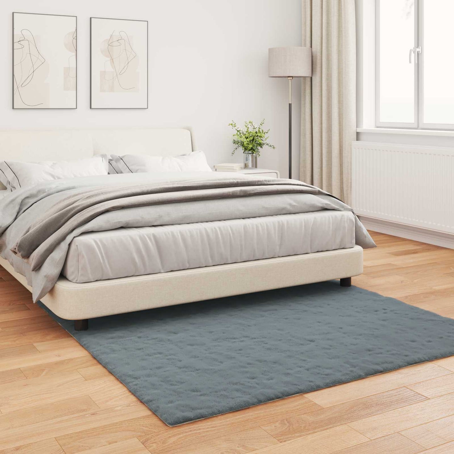 Antislip neplederen konijnenbont vloerkleed Olite Antraciet is nu te koop bij PeponiXL, paradijselijk wonen!