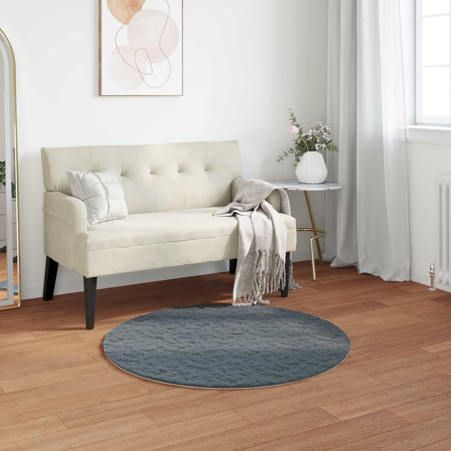 Antislip vloerkleed van imitatie konijnenbont OLITE Ø 100 cm is nu te koop bij PeponiXL, paradijselijk wonen!