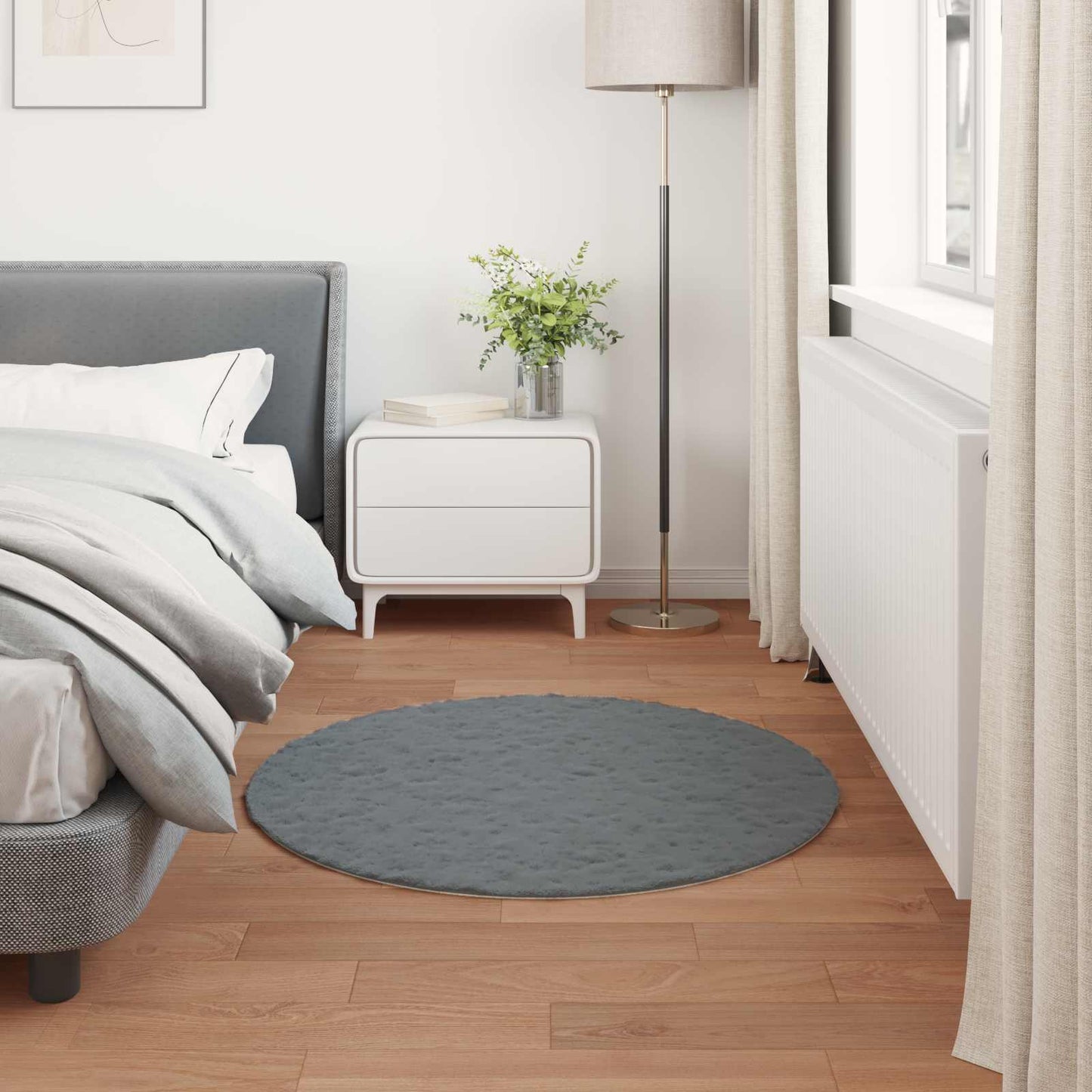 Antislip vloerkleed van imitatie konijnenbont OLITE Ø 100 cm is nu te koop bij PeponiXL, paradijselijk wonen!