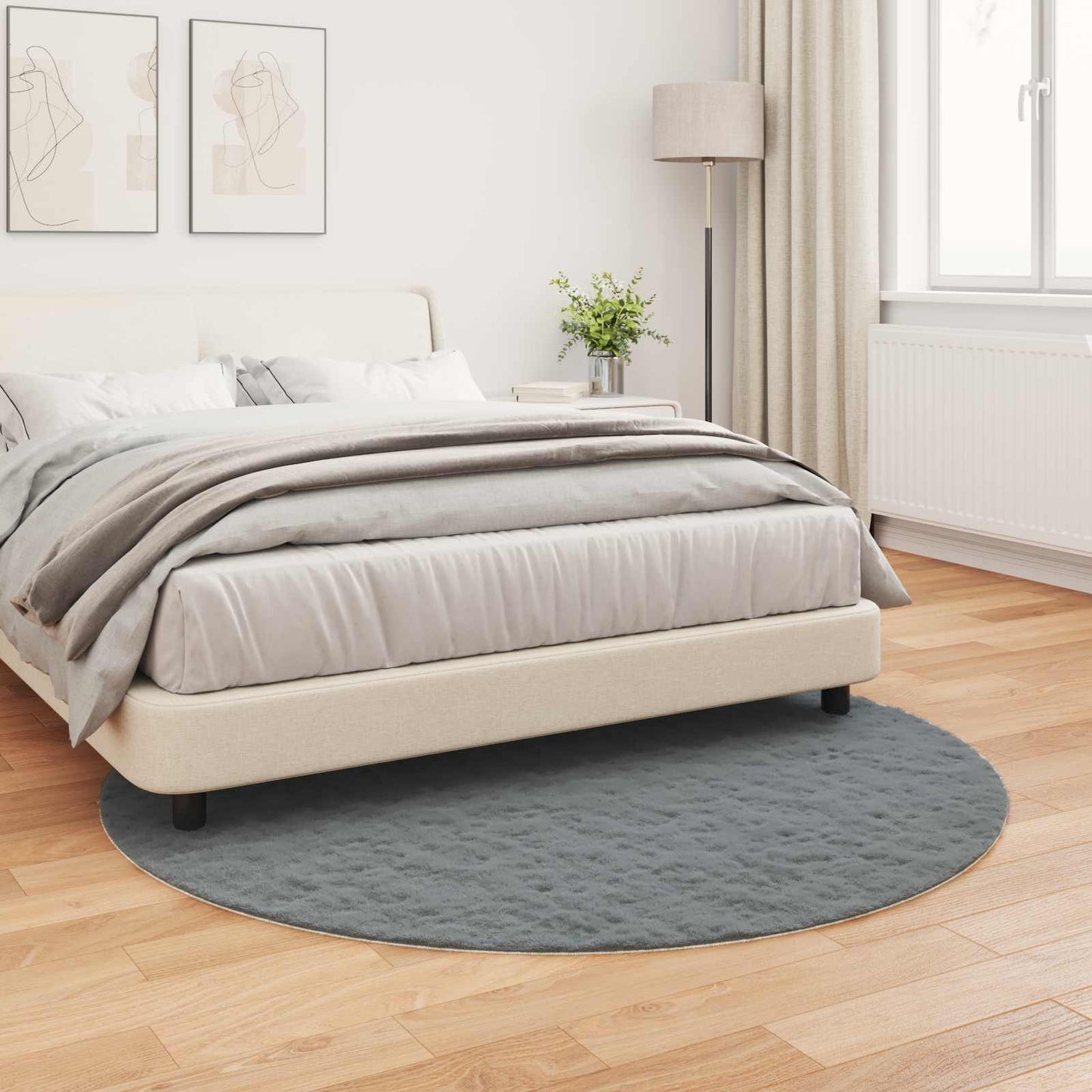 Antislip vloerkleed van imitatie konijnenbont OLITE Ø 200 cm is nu te koop bij PeponiXL, paradijselijk wonen!