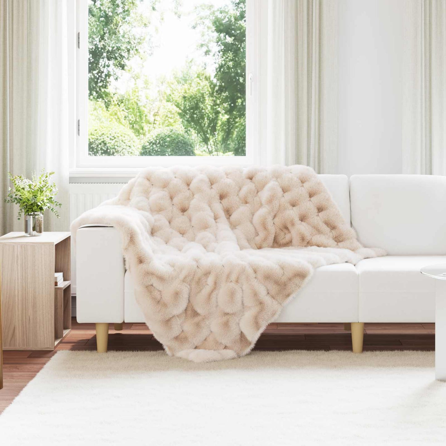 Antislip deken van imitatie konijnenbont Olite Beige Polyester is nu te koop bij PeponiXL, paradijselijk wonen!