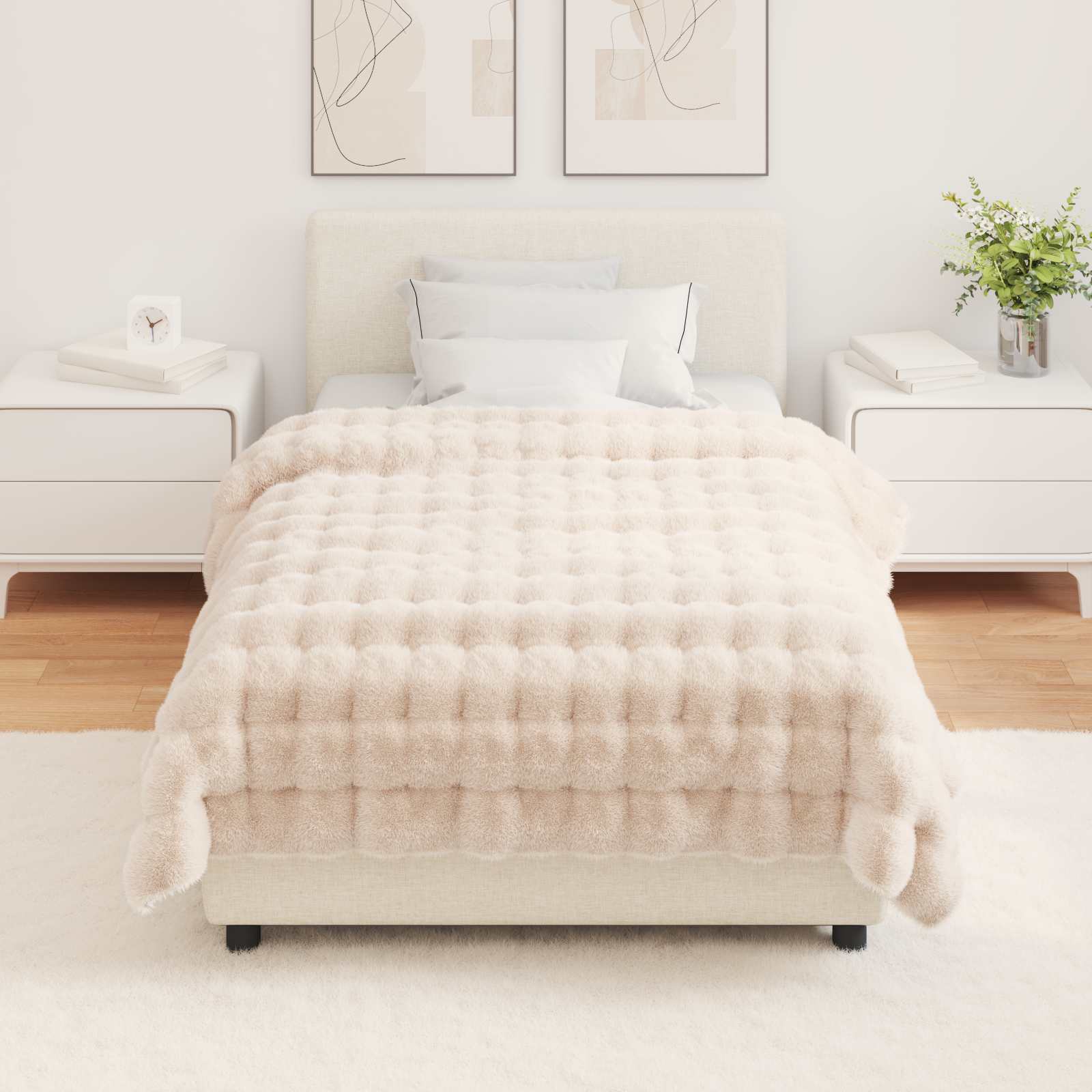 Antislip deken van imitatie konijnenbont Olite Beige Polyester is nu te koop bij PeponiXL, paradijselijk wonen!