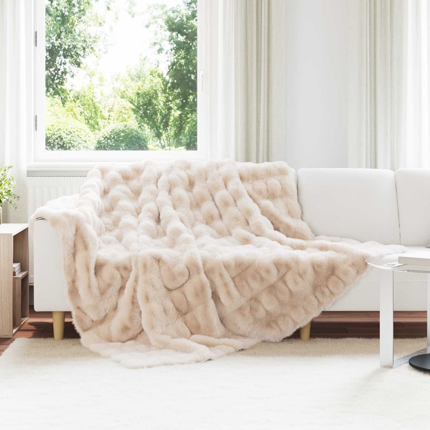 Antislip deken van imitatie konijnenbont Olite Beige Polyester is nu te koop bij PeponiXL, paradijselijk wonen!