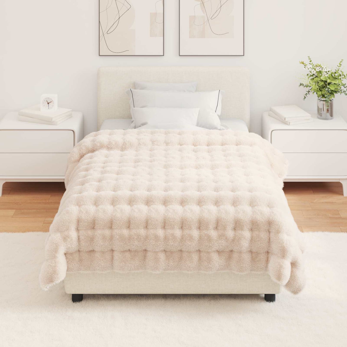 Antislip deken van imitatie konijnenbont Olite 4 pcs Beige is nu te koop bij PeponiXL, paradijselijk wonen!