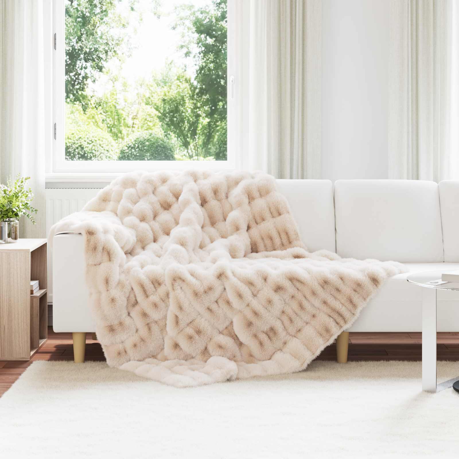 Antislip deken van imitatie konijnenbont Olite 4 pcs Beige is nu te koop bij PeponiXL, paradijselijk wonen!