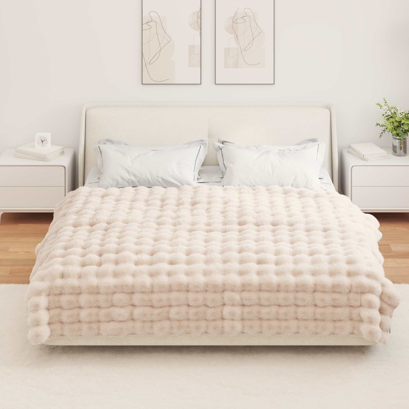 Antislip deken van imitatie konijnenbont Olite 4 pcs Beige is nu te koop bij PeponiXL, paradijselijk wonen!