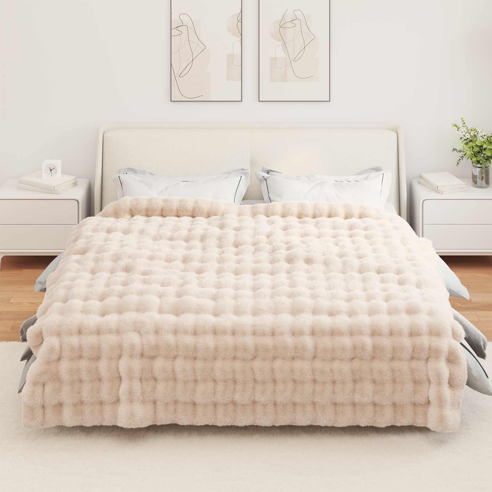 Antislip deken van imitatie konijnenbont Olite 4 pcs Beige is nu te koop bij PeponiXL, paradijselijk wonen!