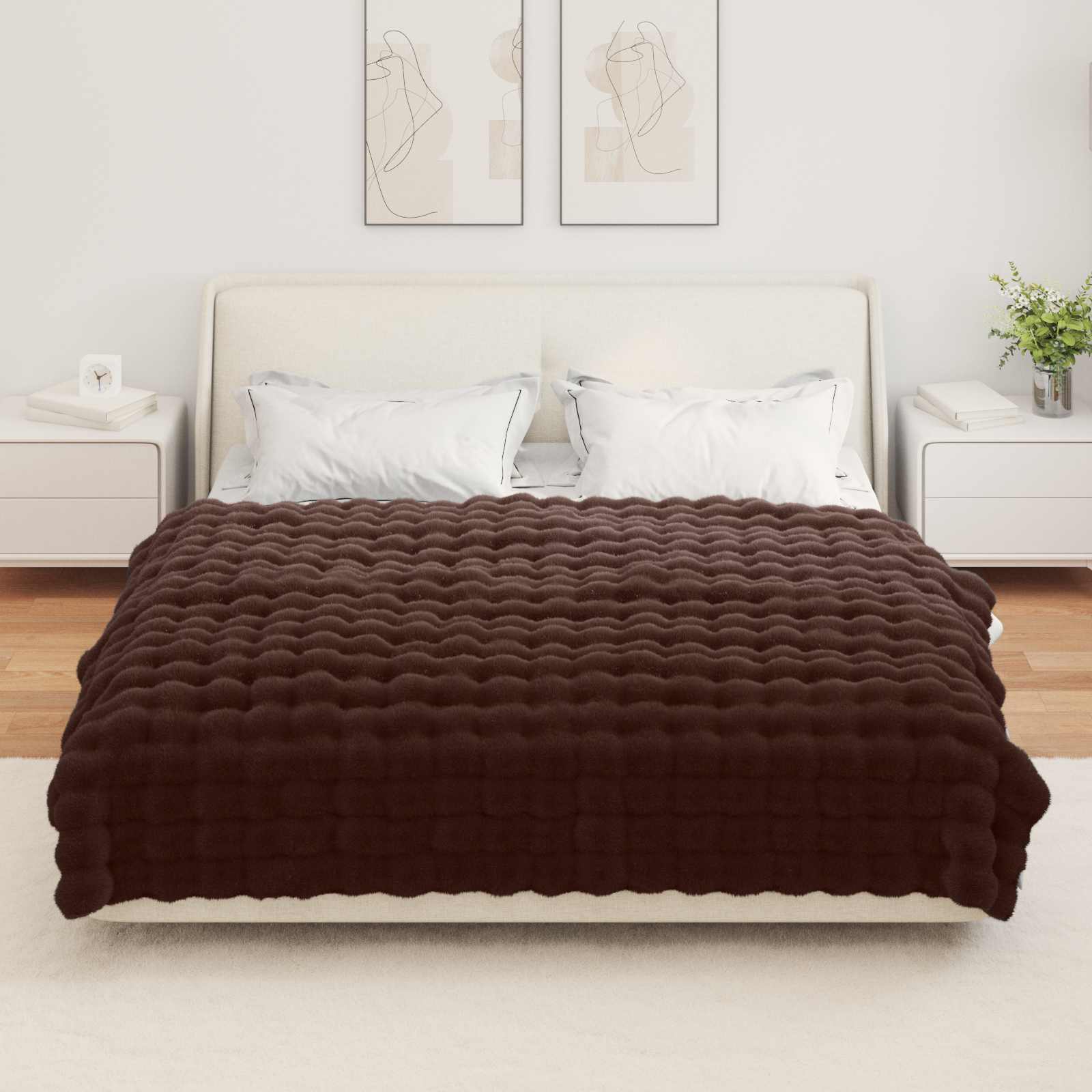 Antislip deken van imitatie konijnenbont Olite Kameel Polyester is nu te koop bij PeponiXL, paradijselijk wonen!