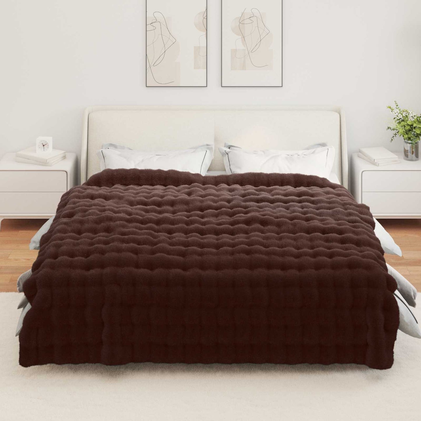 Antislip deken van imitatie konijnenbont Olite 4 pcs Kameel is nu te koop bij PeponiXL, paradijselijk wonen!