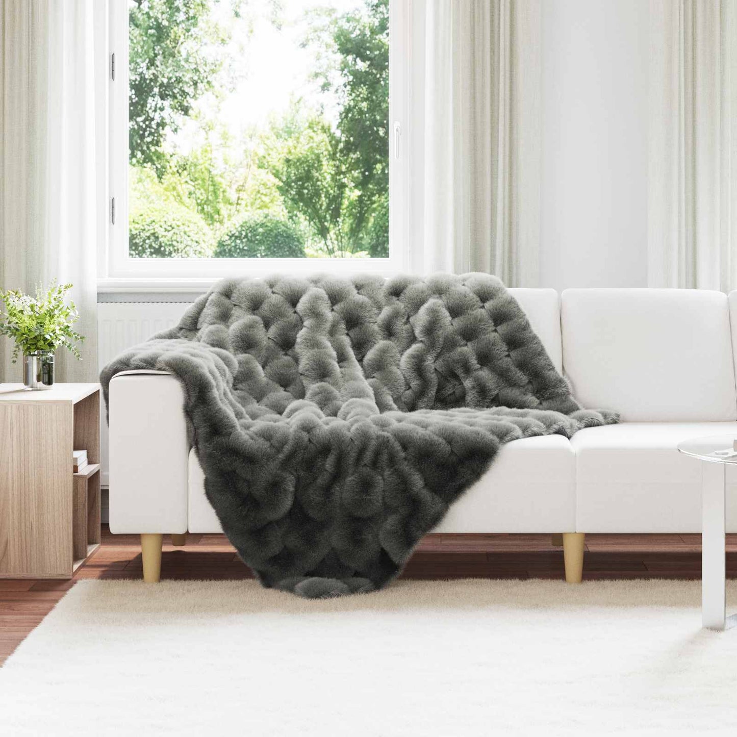 Antislip deken van imitatie konijnenbont Olite Donkergrijs is nu te koop bij PeponiXL, paradijselijk wonen!