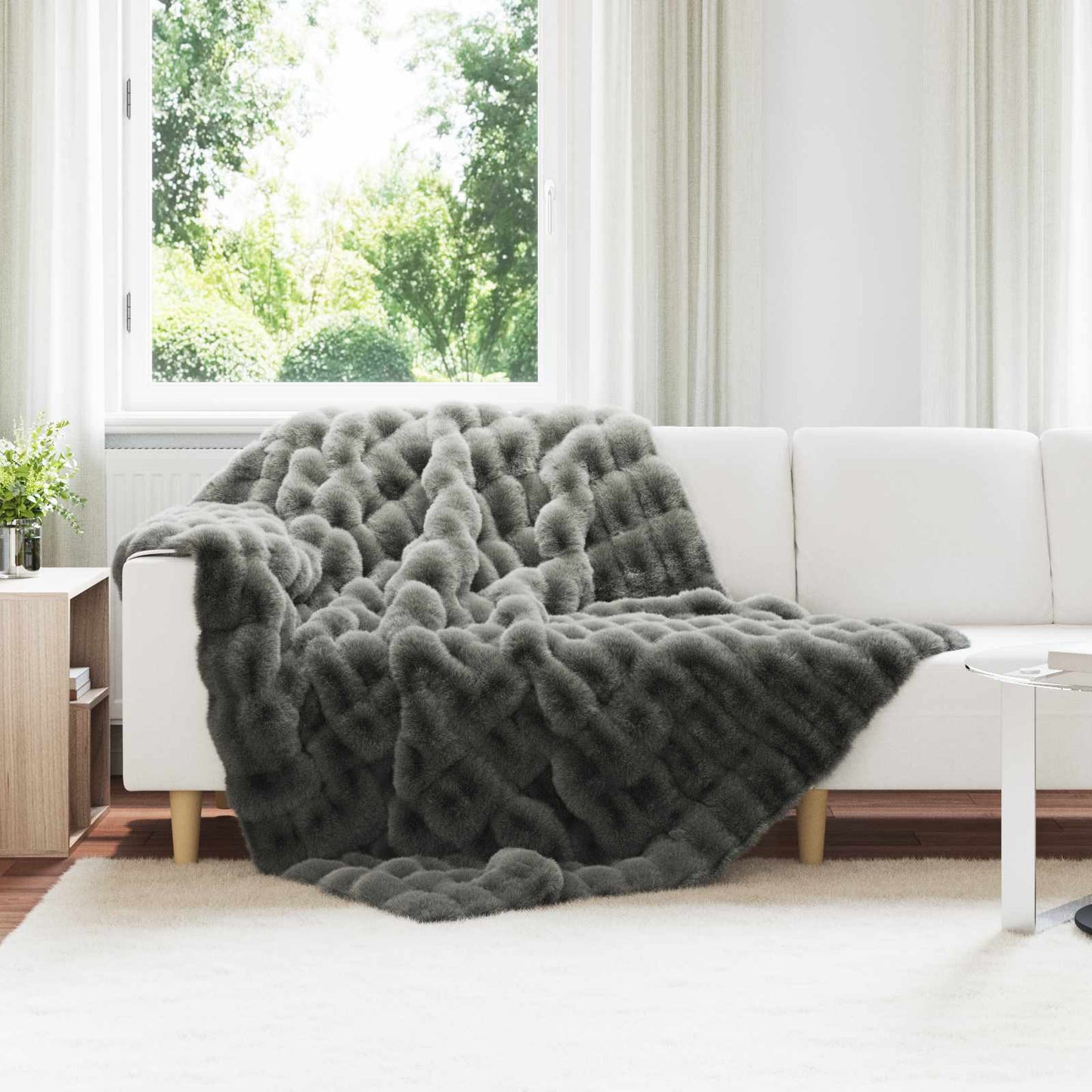 Antislip deken van imitatie konijnenbont Olite Donkergrijs is nu te koop bij PeponiXL, paradijselijk wonen!