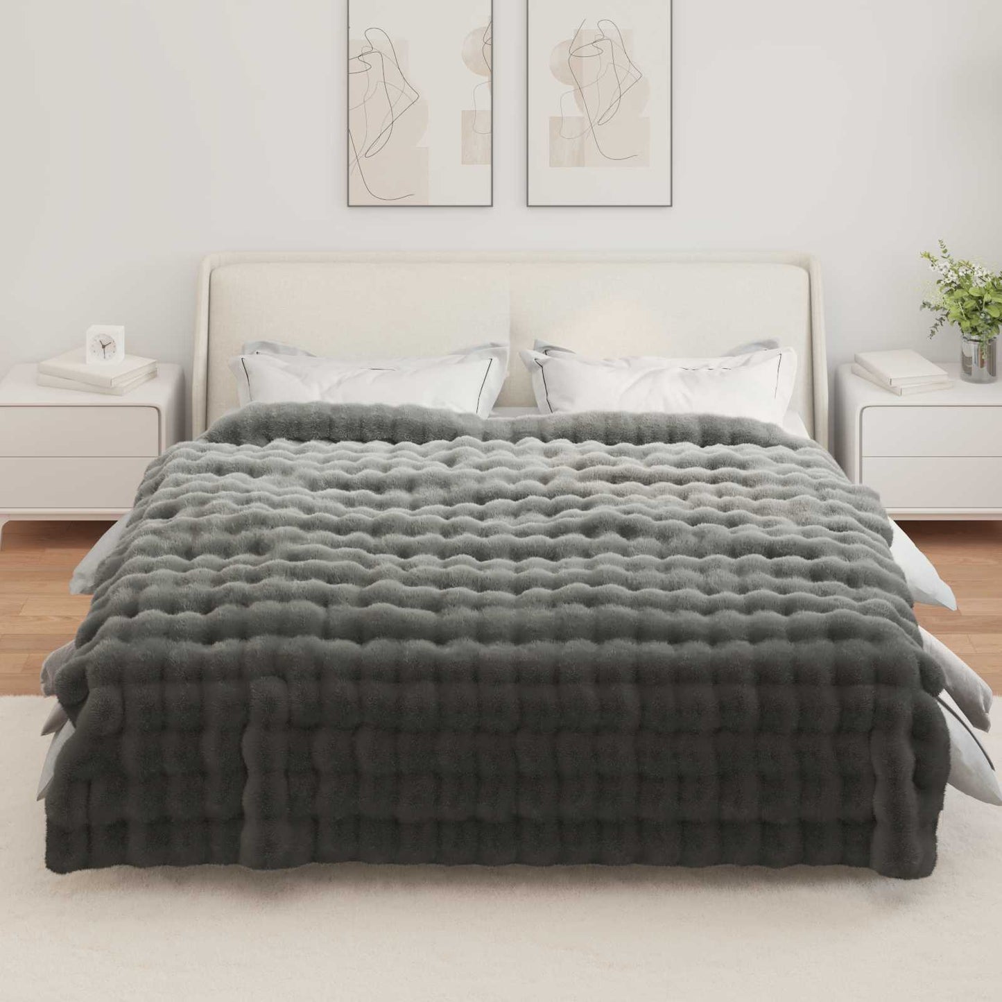Antislip deken van imitatie konijnenbont Olite Donkergrijs is nu te koop bij PeponiXL, paradijselijk wonen!