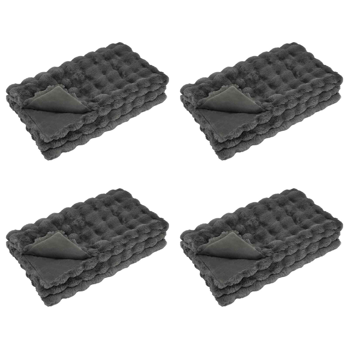 Antislip nep konijnenbont deken Olite 4 pcs Donkergrijs is nu te koop bij PeponiXL, paradijselijk wonen!