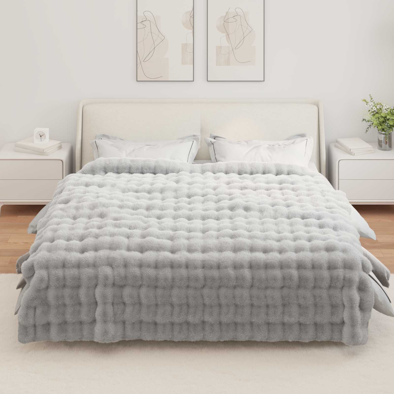 Antislip deken van imitatie konijnenbont Olite Grijs Polyester is nu te koop bij PeponiXL, paradijselijk wonen!