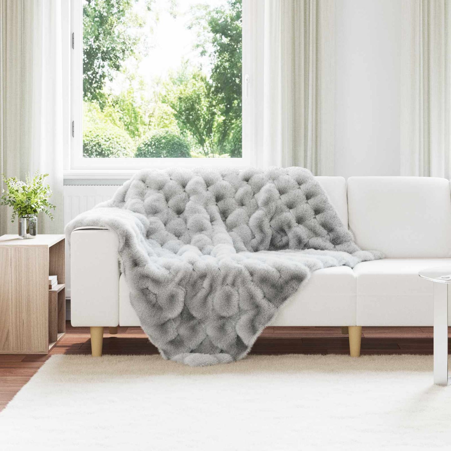 Antislip deken van imitatie konijnenbont Olite 4 pcs Grijs is nu te koop bij PeponiXL, paradijselijk wonen!