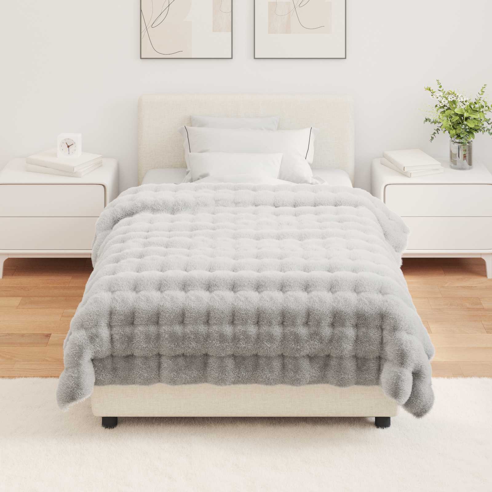 Antislip deken van imitatie konijnenbont Olite 4 pcs Grijs is nu te koop bij PeponiXL, paradijselijk wonen!