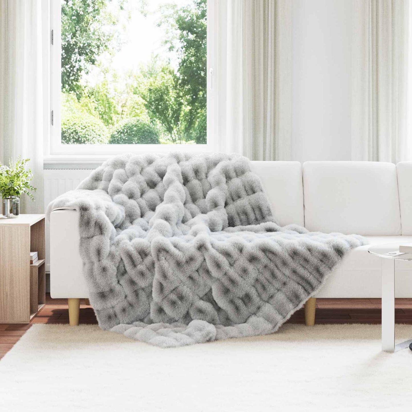 Antislip deken van imitatie konijnenbont Olite 4 pcs Grijs is nu te koop bij PeponiXL, paradijselijk wonen!