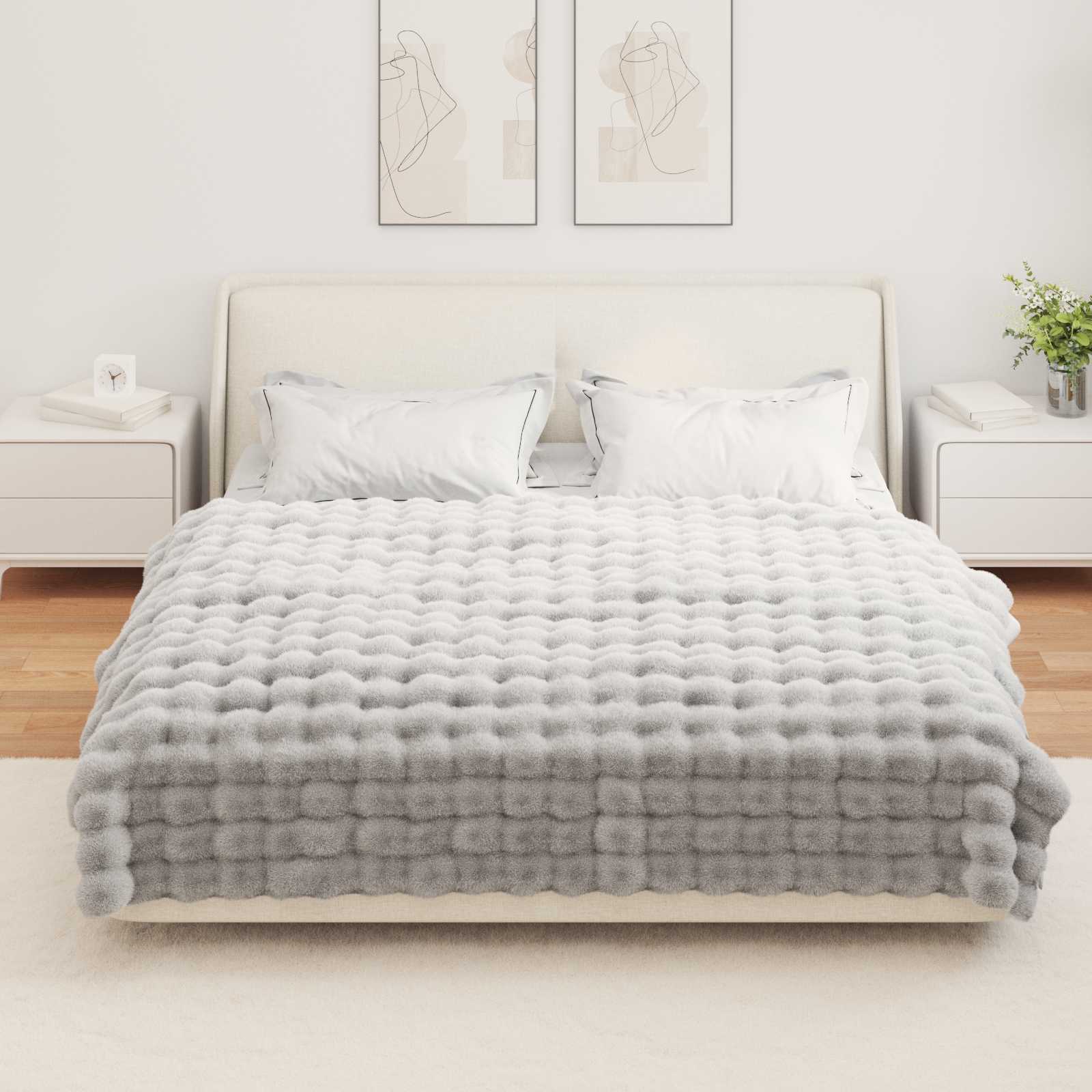 Antislip deken van imitatie konijnenbont Olite 4 pcs Grijs is nu te koop bij PeponiXL, paradijselijk wonen!