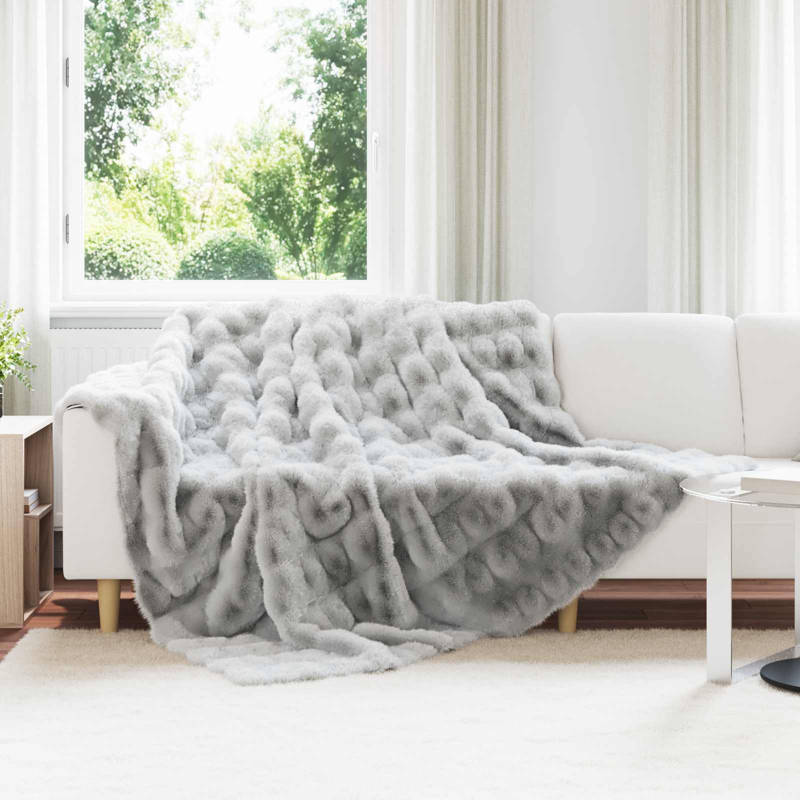 Antislip nep konijnenbont deken Olite 4 pcs Grijs 240 x 270 cm is nu te koop bij PeponiXL, paradijselijk wonen!