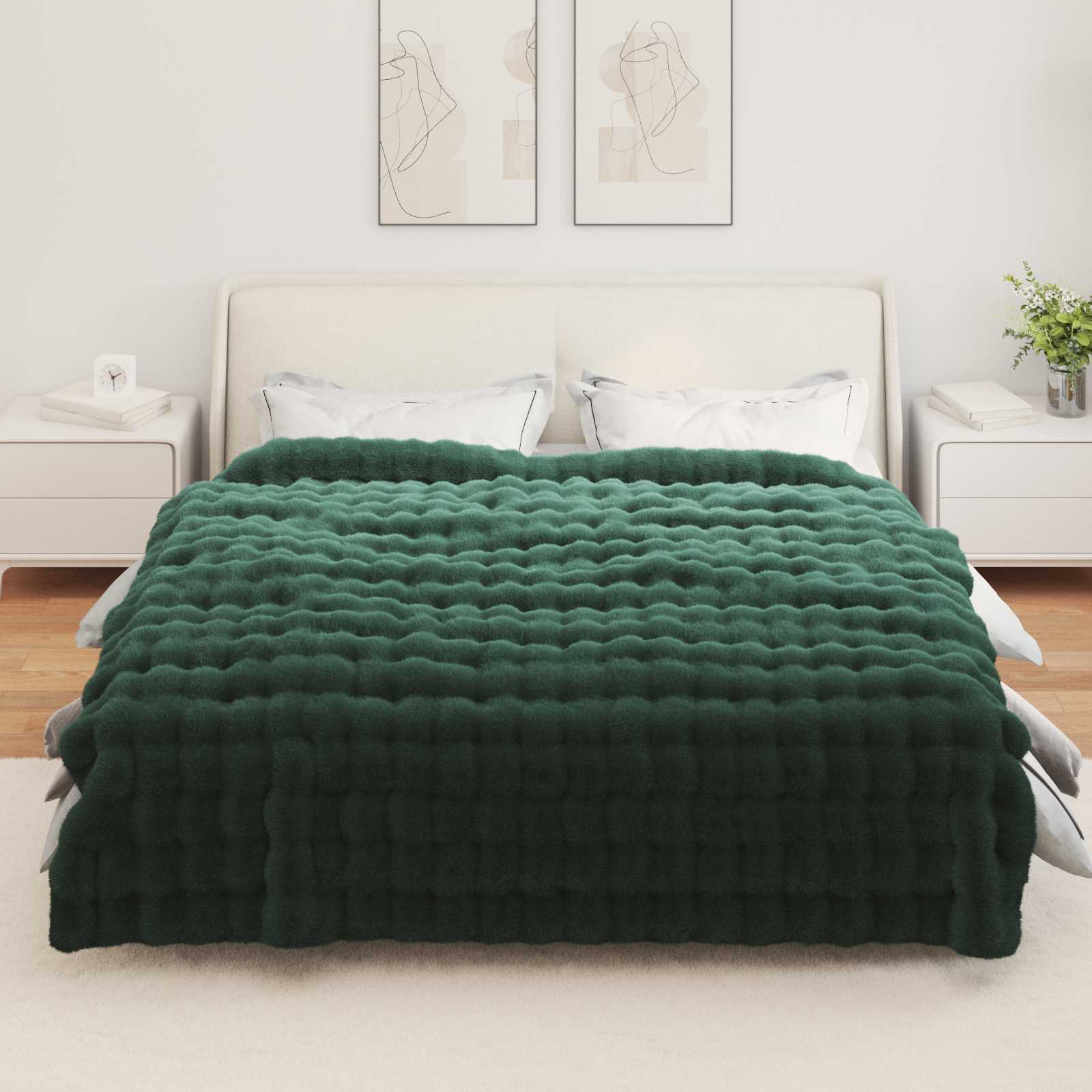 Antislip deken van imitatie konijnenbont Olite Donkergroen is nu te koop bij PeponiXL, paradijselijk wonen!