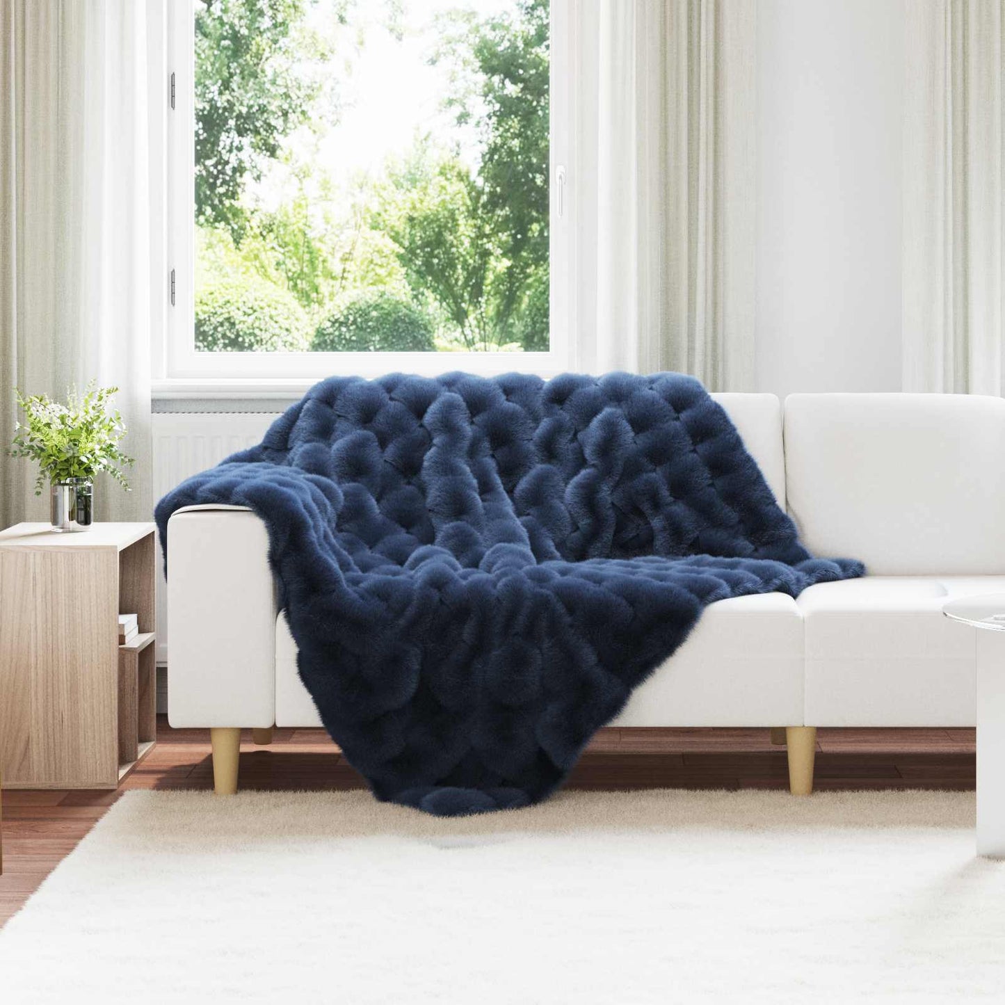 Antislip deken van imitatie konijnenbont Olite Marineblauw is nu te koop bij PeponiXL, paradijselijk wonen!
