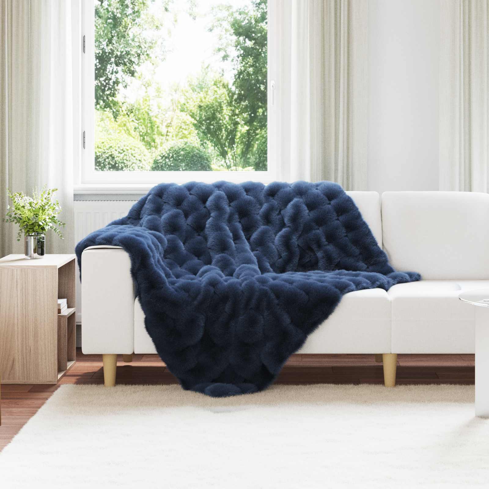 Antislip deken van imitatie konijnenbont Olite Marineblauw is nu te koop bij PeponiXL, paradijselijk wonen!