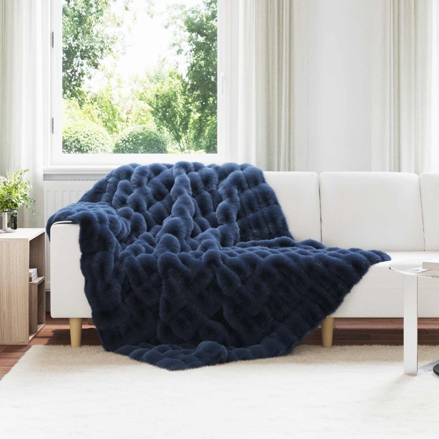 Antislip deken van imitatie konijnenbont Olite Marineblauw is nu te koop bij PeponiXL, paradijselijk wonen!