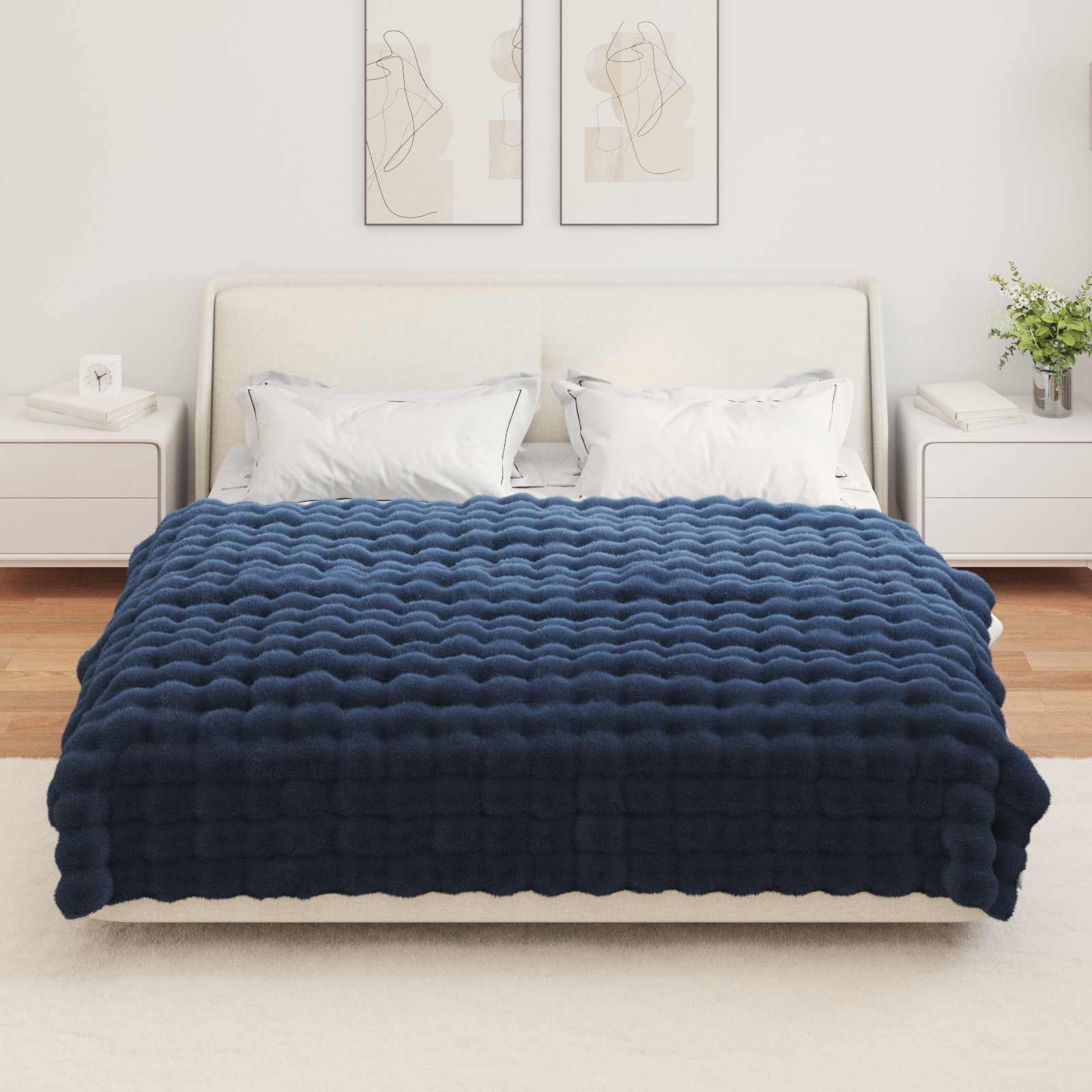 Antislip deken van imitatie konijnenbont Olite Marineblauw is nu te koop bij PeponiXL, paradijselijk wonen!