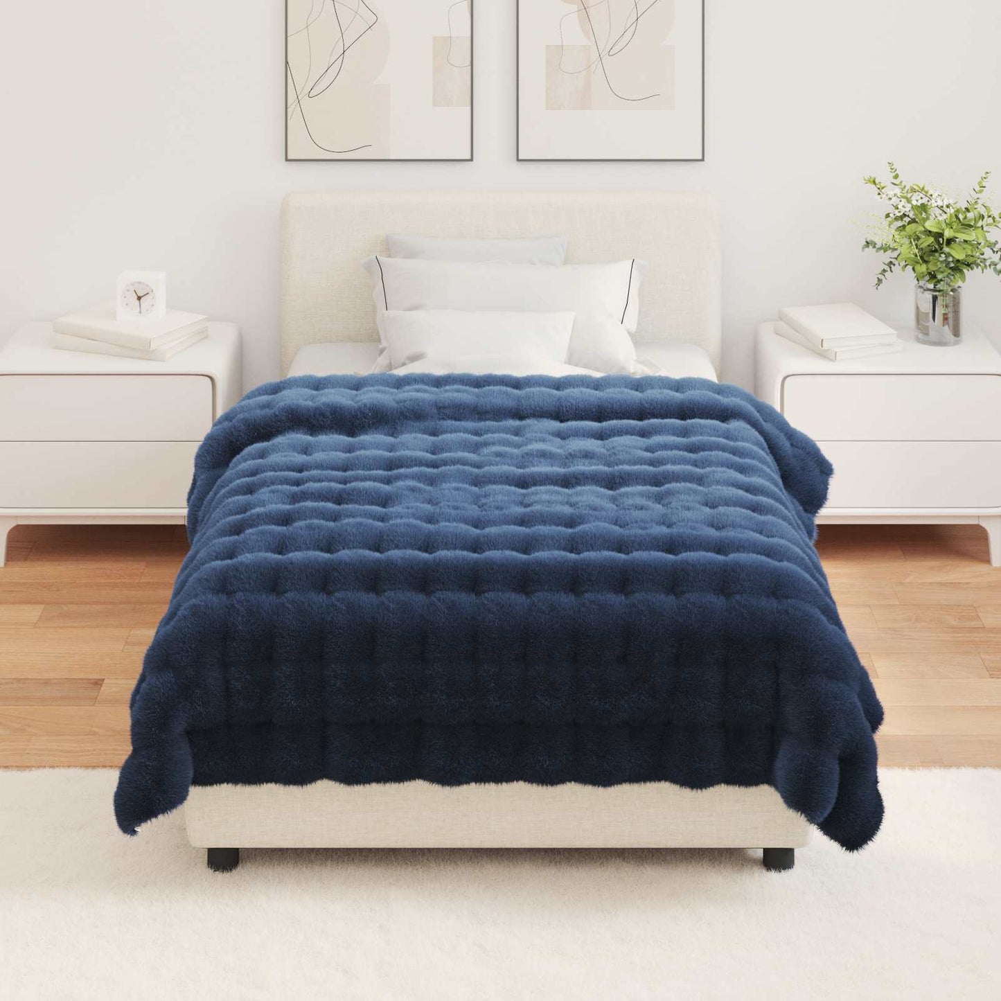 Antislip nep konijnenbont deken Olite 4 pcs Marineblauw is nu te koop bij PeponiXL, paradijselijk wonen!