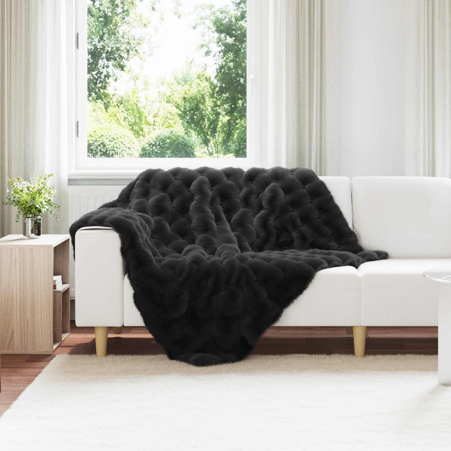 Antislip deken van imitatie konijnenbont Olite Zwart Polyester is nu te koop bij PeponiXL, paradijselijk wonen!