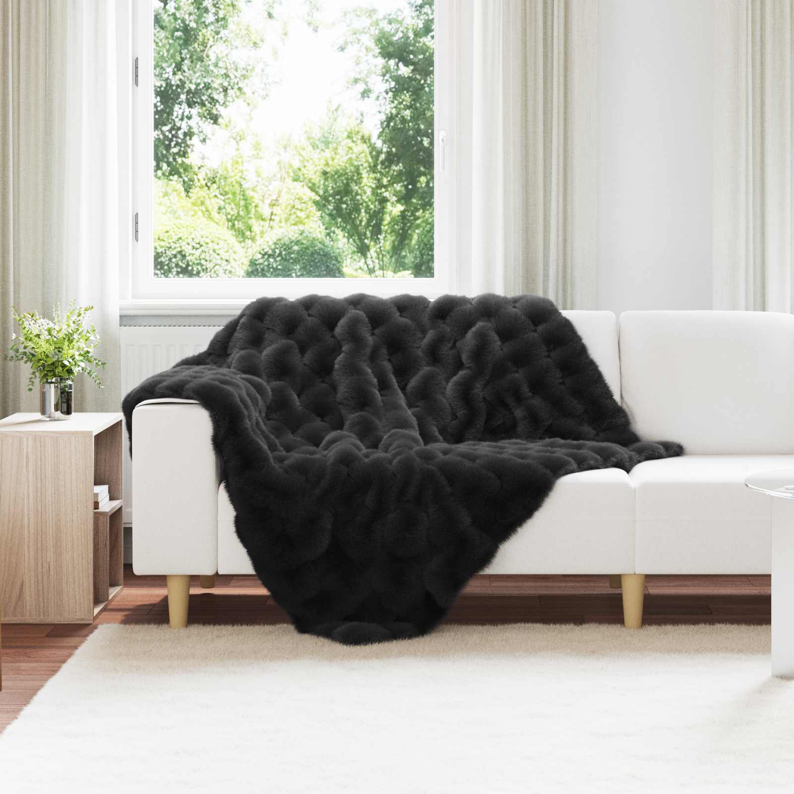 Antislip deken van imitatie konijnenbont Olite Zwart Polyester is nu te koop bij PeponiXL, paradijselijk wonen!