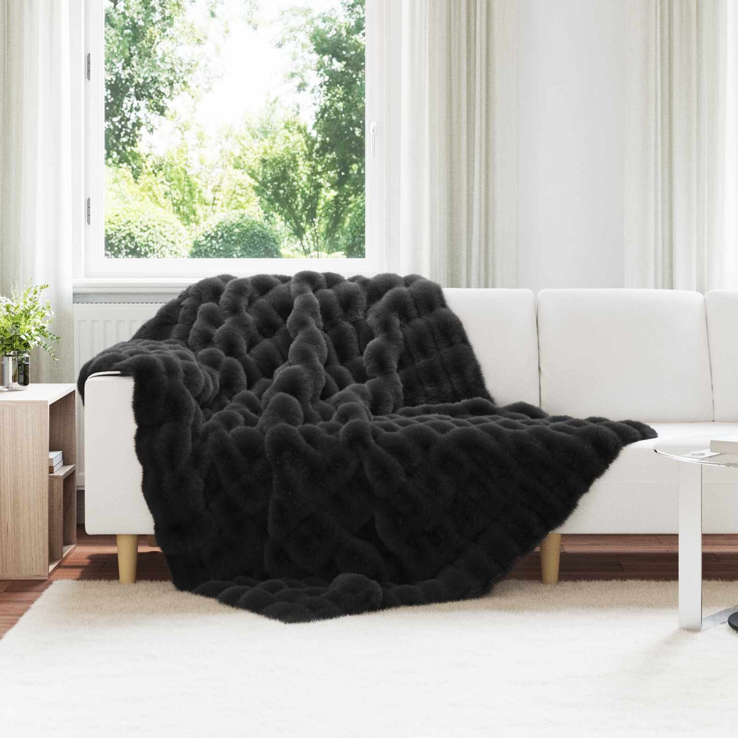 Antislip deken van imitatie konijnenbont Olite Zwart Polyester is nu te koop bij PeponiXL, paradijselijk wonen!