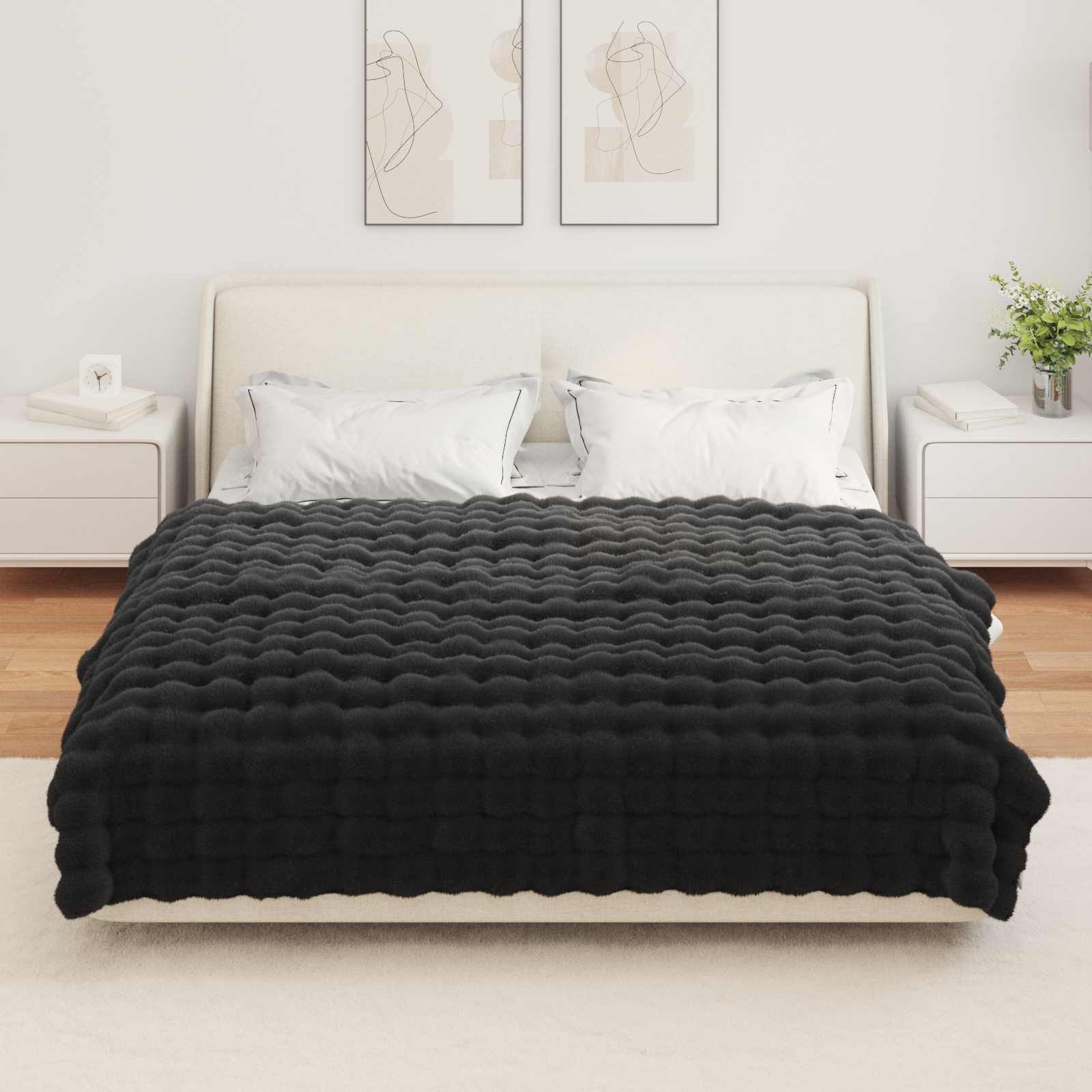Antislip deken van imitatie konijnenbont Olite Zwart Polyester is nu te koop bij PeponiXL, paradijselijk wonen!