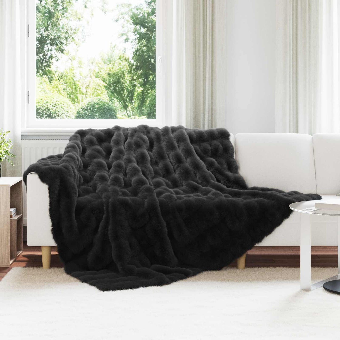 Antislip deken van imitatie konijnenbont Olite Zwart Polyester is nu te koop bij PeponiXL, paradijselijk wonen!