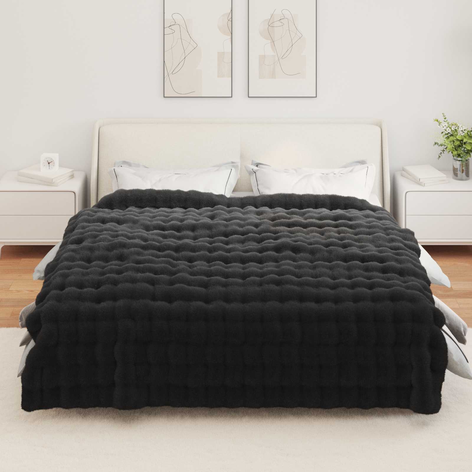 Antislip deken van imitatie konijnenbont Olite Zwart Polyester is nu te koop bij PeponiXL, paradijselijk wonen!